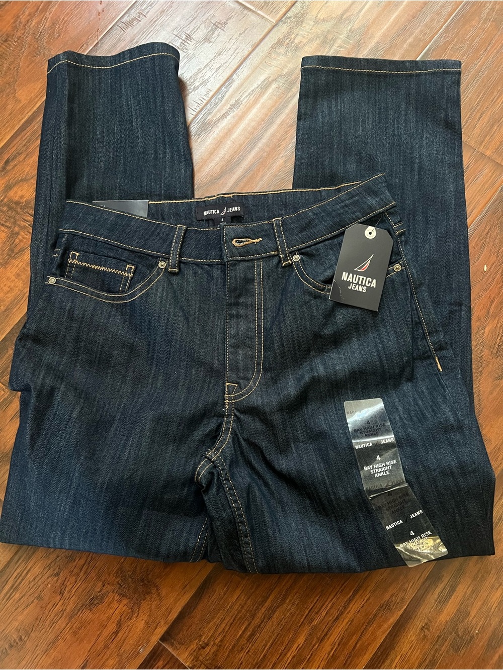 Nautica Women's Dark Indigo Straight Leg Jeans with Gold Stitching